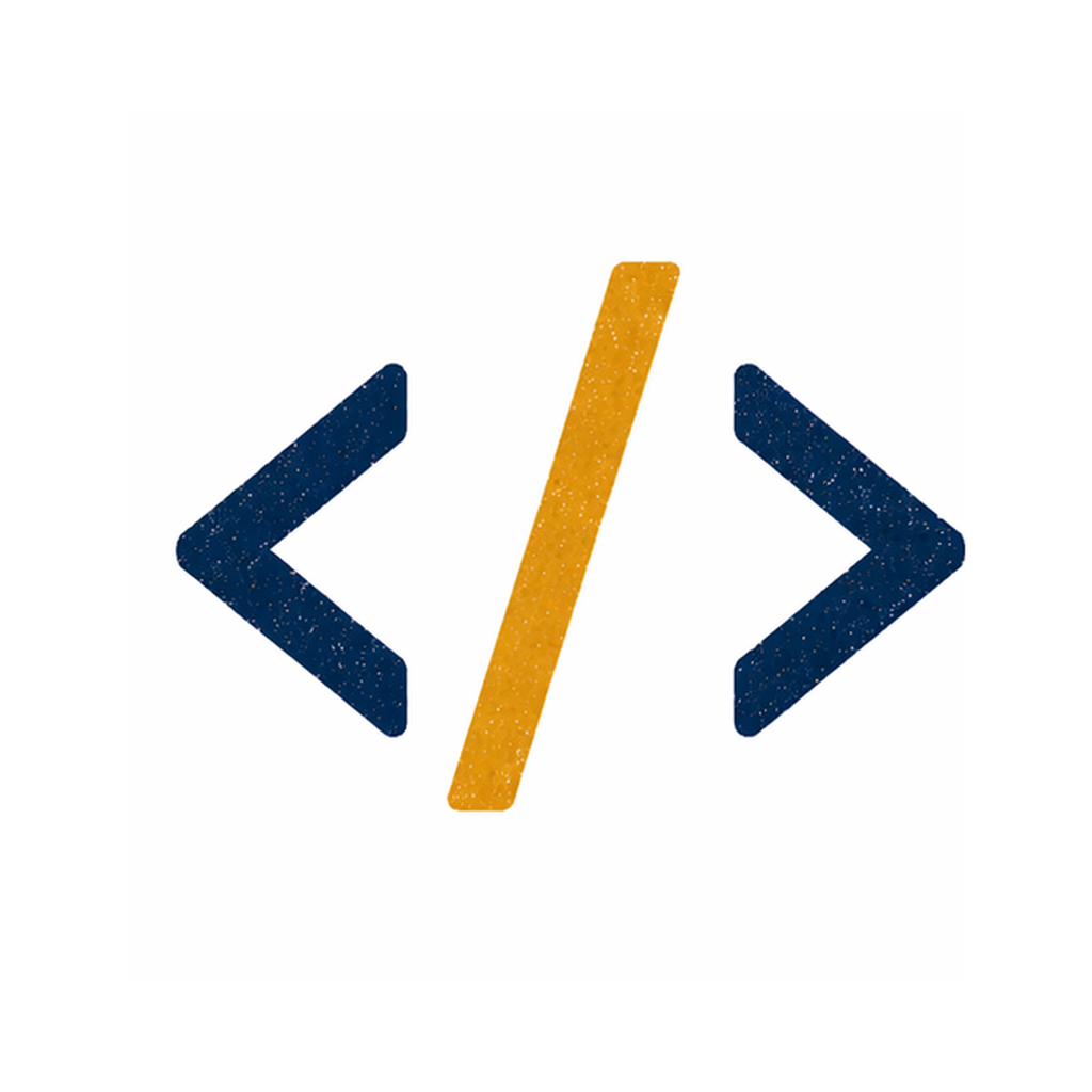 Code brackets in navy and gold
