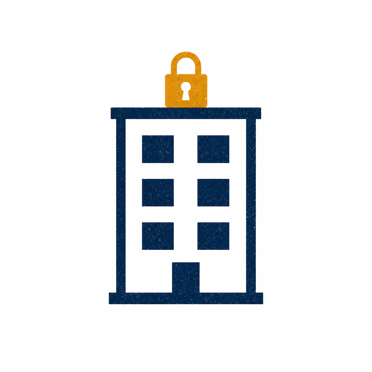 Building with gold padlock on roof