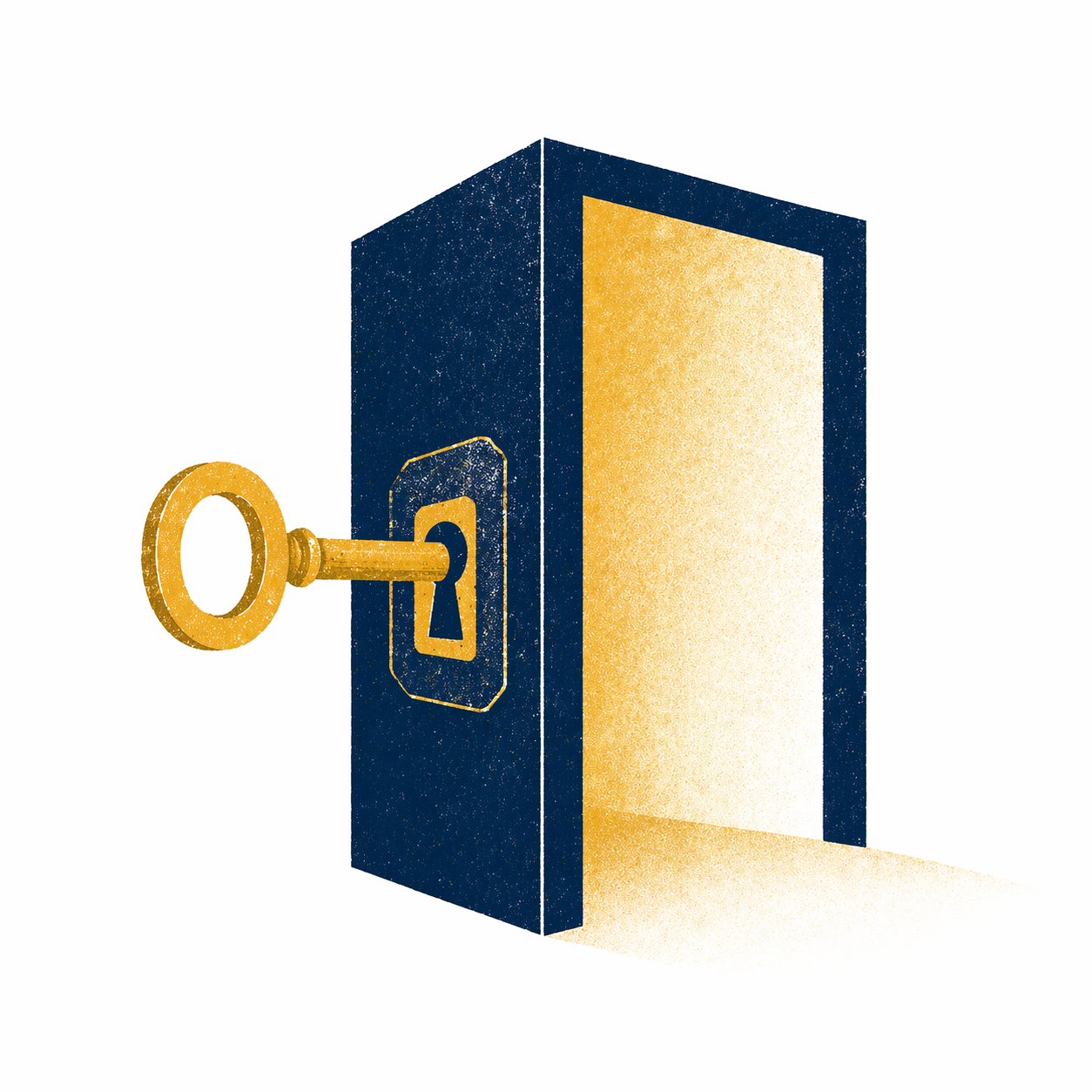 Gold key turning in a lock